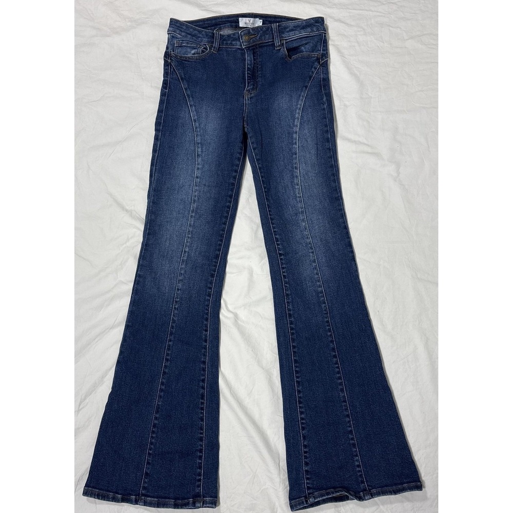 Windsor Womens Flared Jeans Blue Denim Stretch Comfort Classic Five Pocket 7
